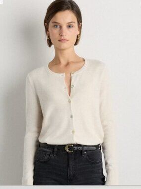 NWT $110 Quince 100% Mongolian Cashmere Cardigan Sweater Ivory Medium